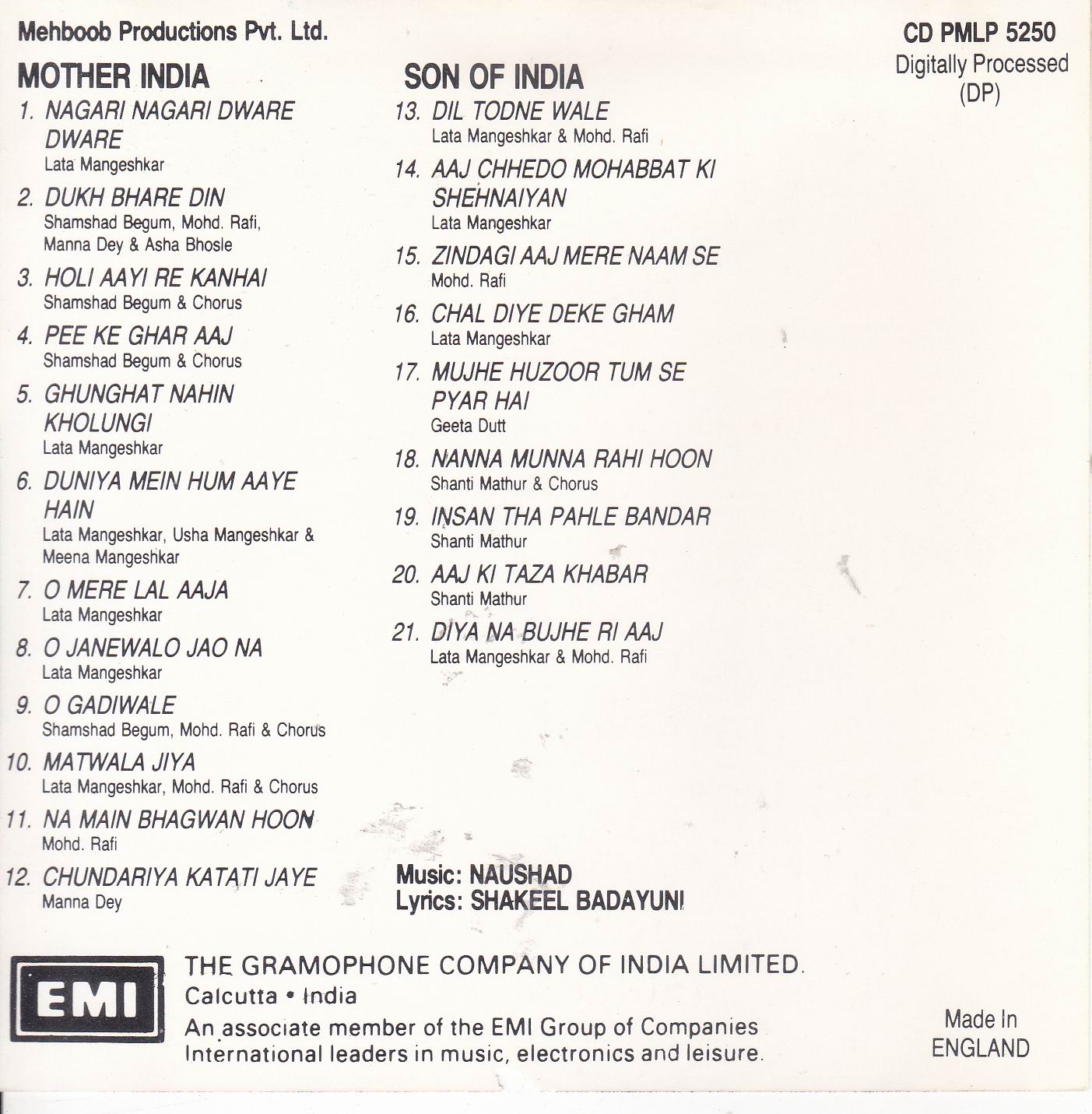 (image for) Indian Cd Mother India Son Of India EMI CD
