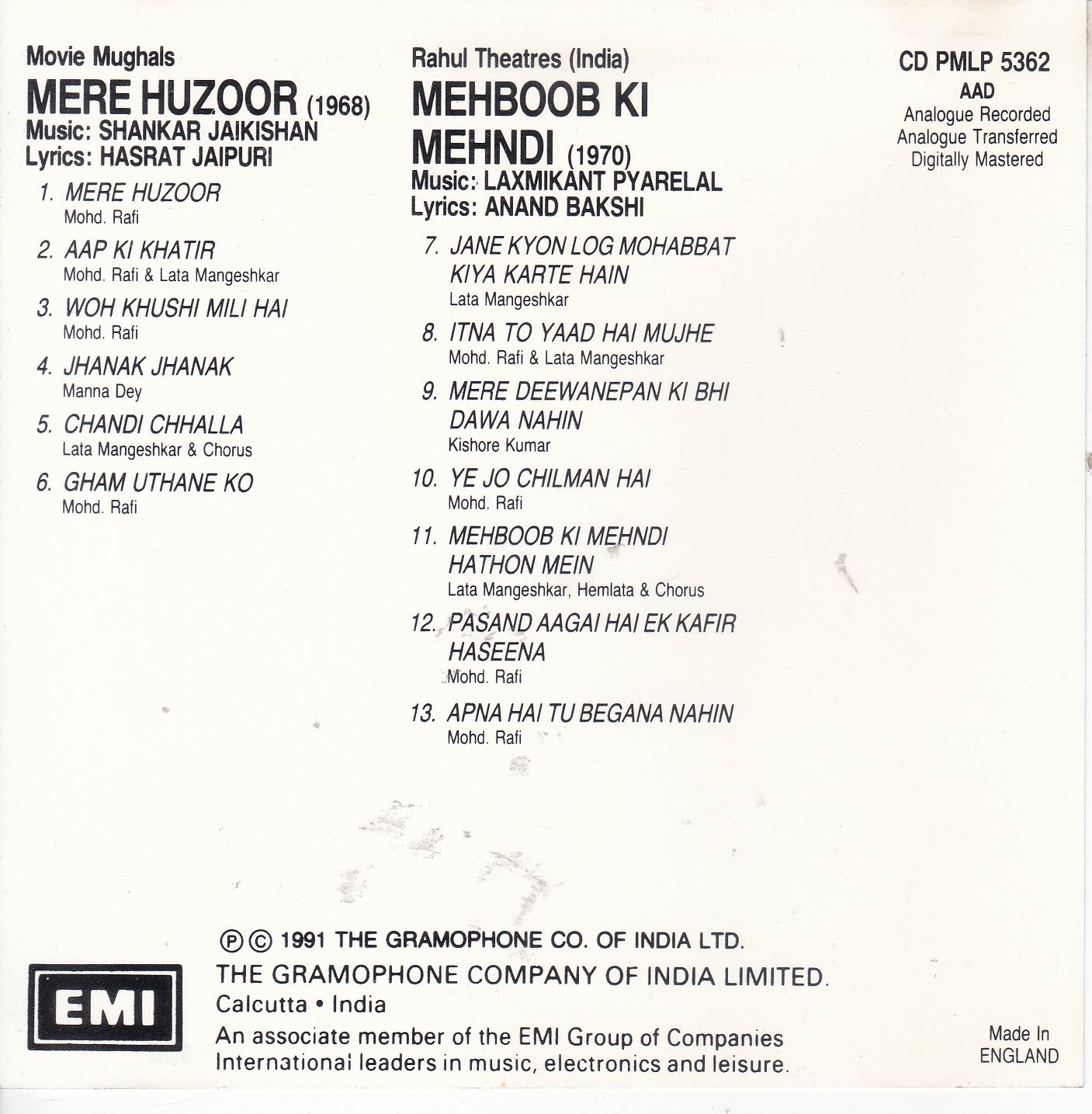(image for) Indian Cd Mehboob Ki Mehndi Mere Huzoor EMI CD