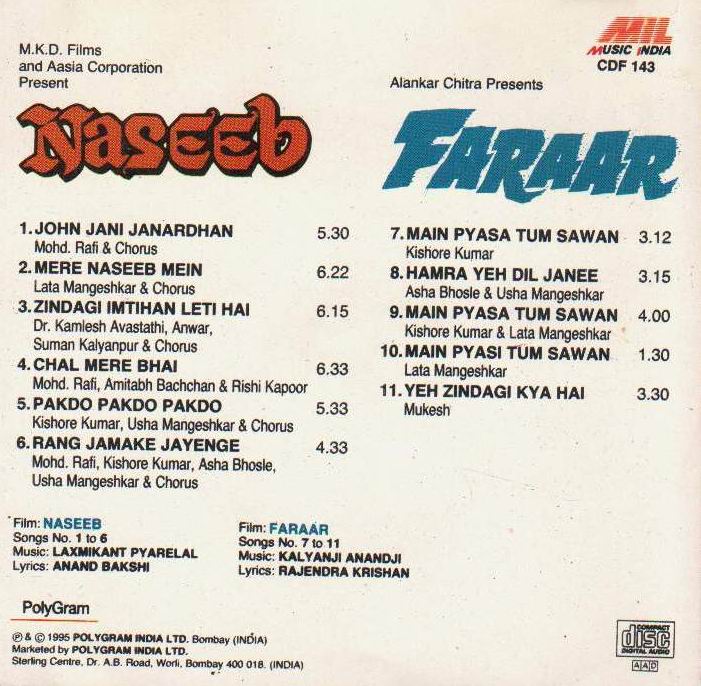(image for) Indian Cd Naseeb Faraar Music India CD
