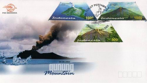(image for) Indonesia 2003 2 Fdcs Mountain Shaped Stamps Volcanoes