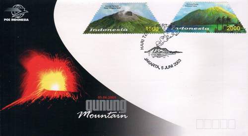 (image for) Indonesia 2003 2 Fdcs Mountain Shaped Stamps Volcanoes