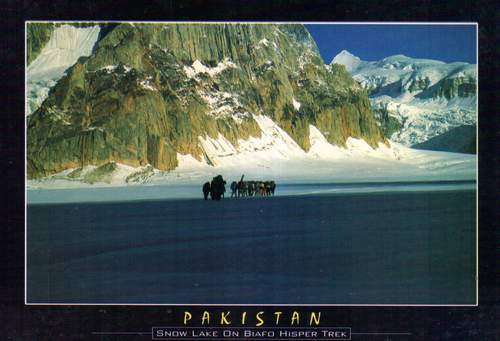 (image for) Pakistan Beautiful Postcard Snow Lake On Biafo Hisper Trek
