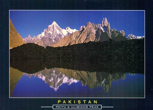(image for) Pakistan Beautiful Postcard Paiyu & Ulibiaho Peaks
