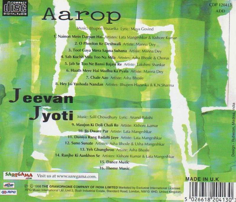 Indian Cd Aarop Jeevan Jyoti EMI CD - Click Image to Close