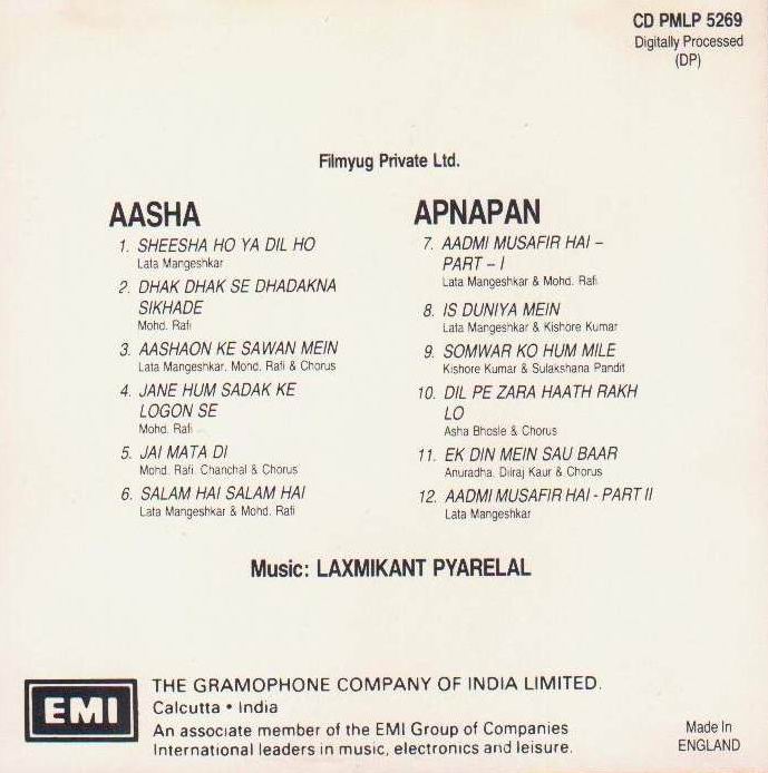 Indian Cd Aasha Apnapan EMI CD - Click Image to Close