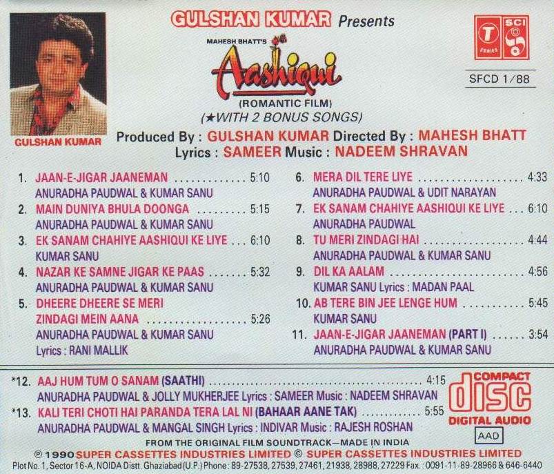 Indian Cd Aashiqui T Series CD - Click Image to Close