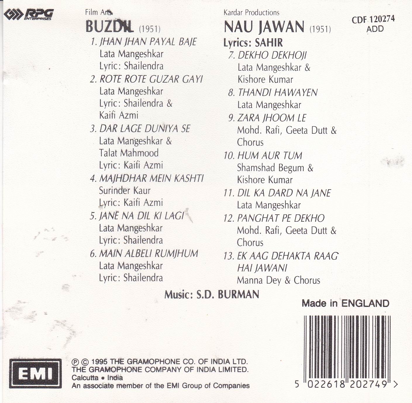 Indian Cd Buzdil Naujawan EMI CD - Click Image to Close