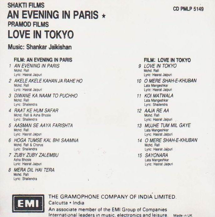 Indian Cd An Evening In Paris Love In Tokyo EMI CD - Click Image to Close