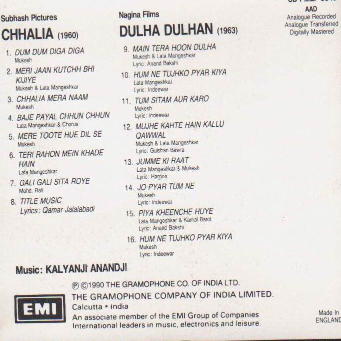 Indian Cd Chhalia Dulha Dulhan EMI CD - Click Image to Close
