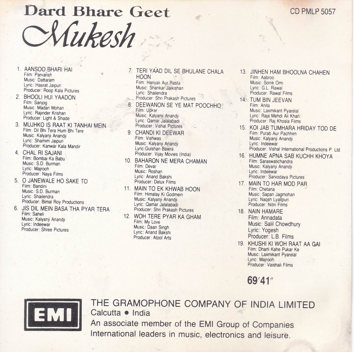 (image for) Dard Bhare Geet Mukesh EMI Cd