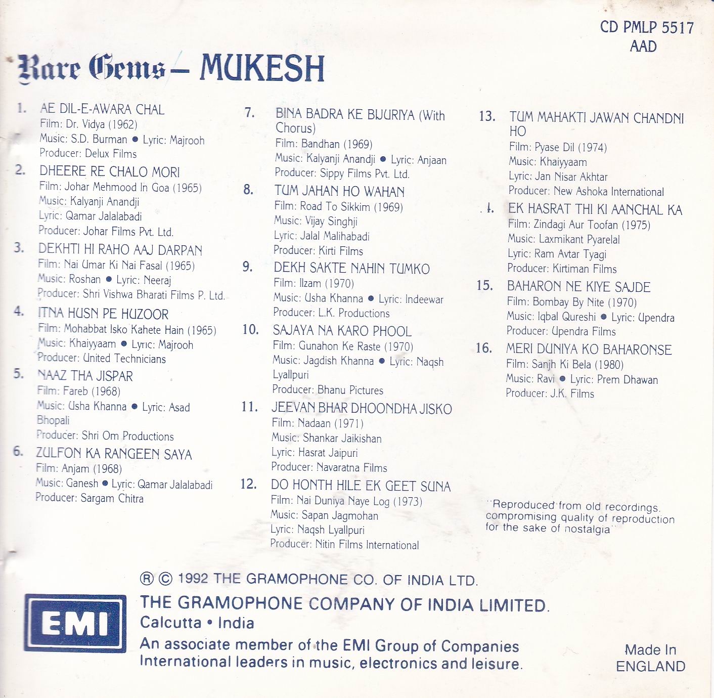 (image for) Rare Gems Mukesh EMI Cd