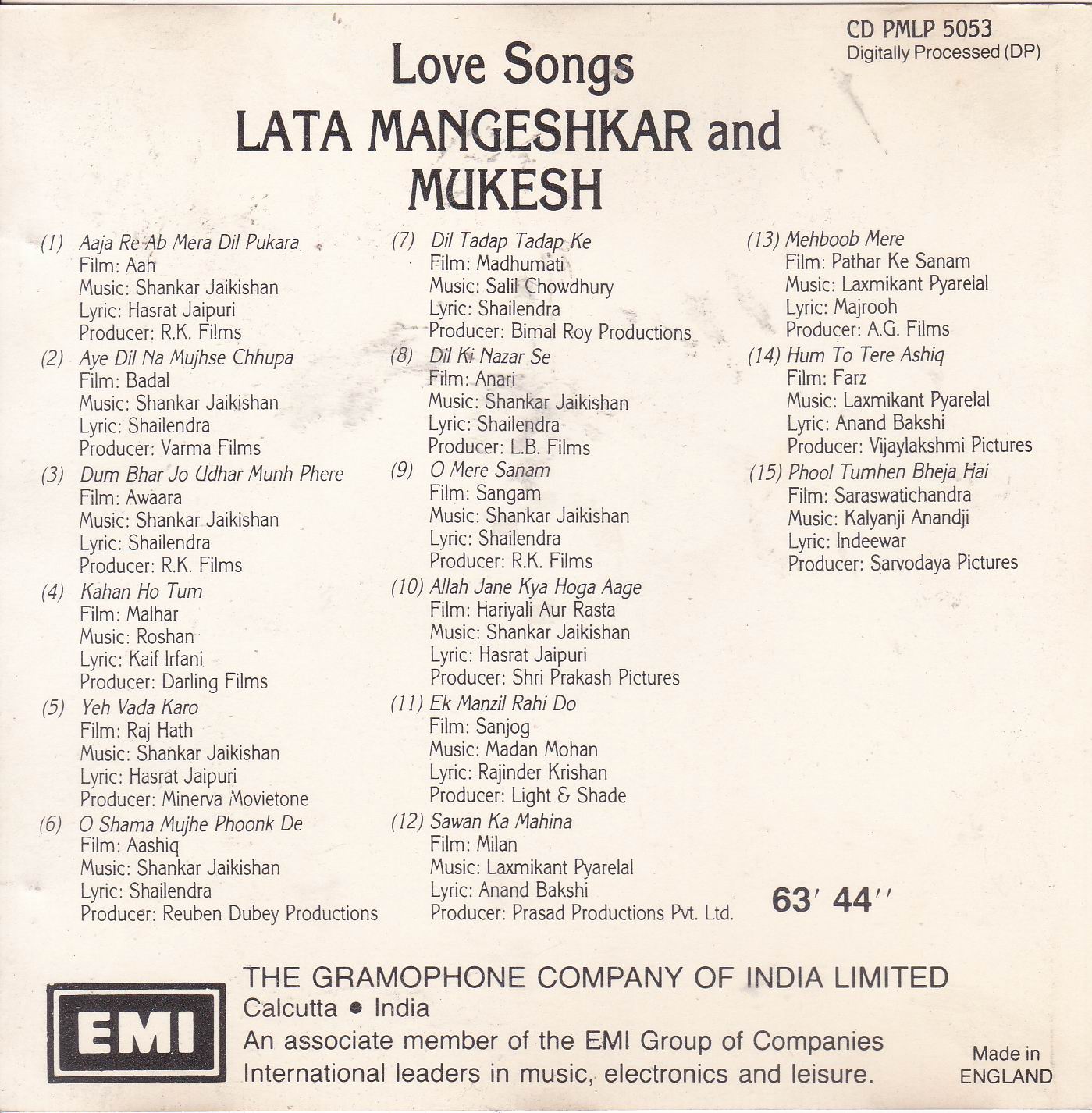 (image for) Love Songs Lata Mukesh EMI Cd