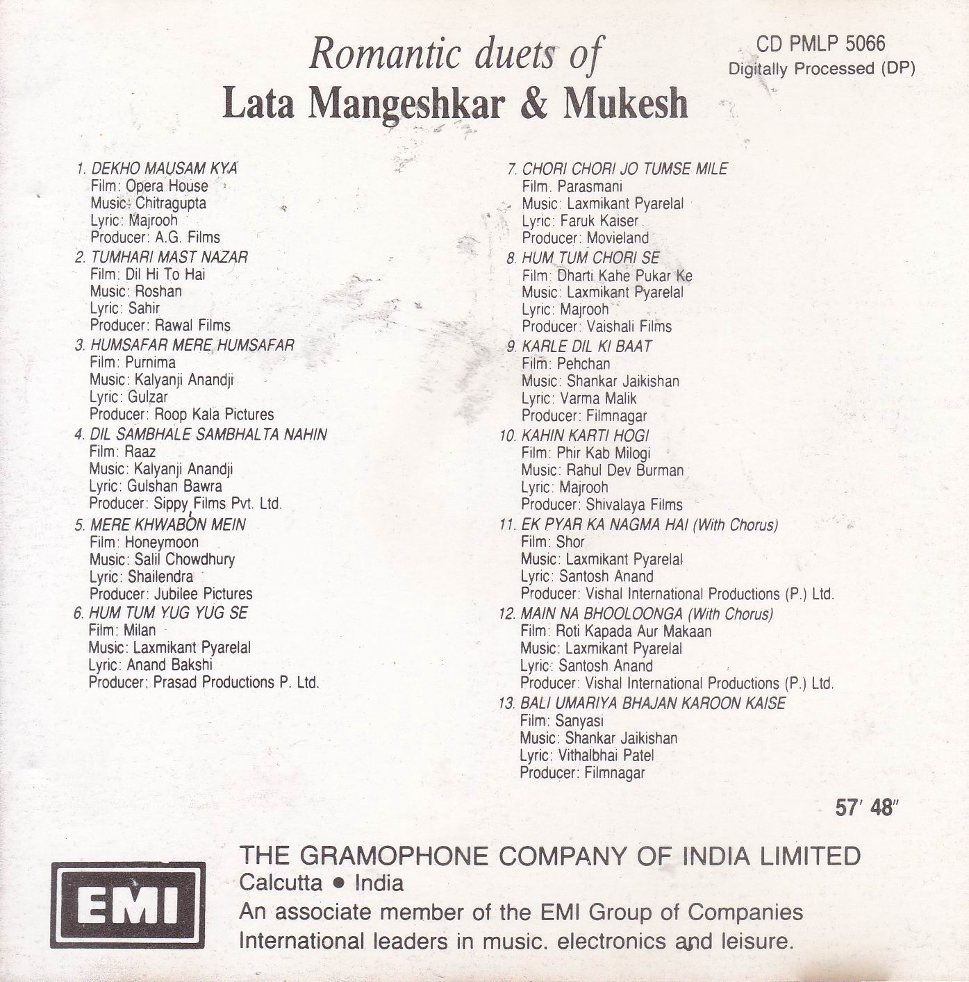 (image for) Romantic Duets Lata Mukesh EMI Cd