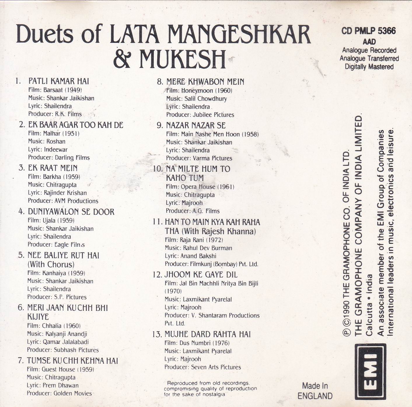 Duets Of Lata Mukesh EMI Cd - Click Image to Close