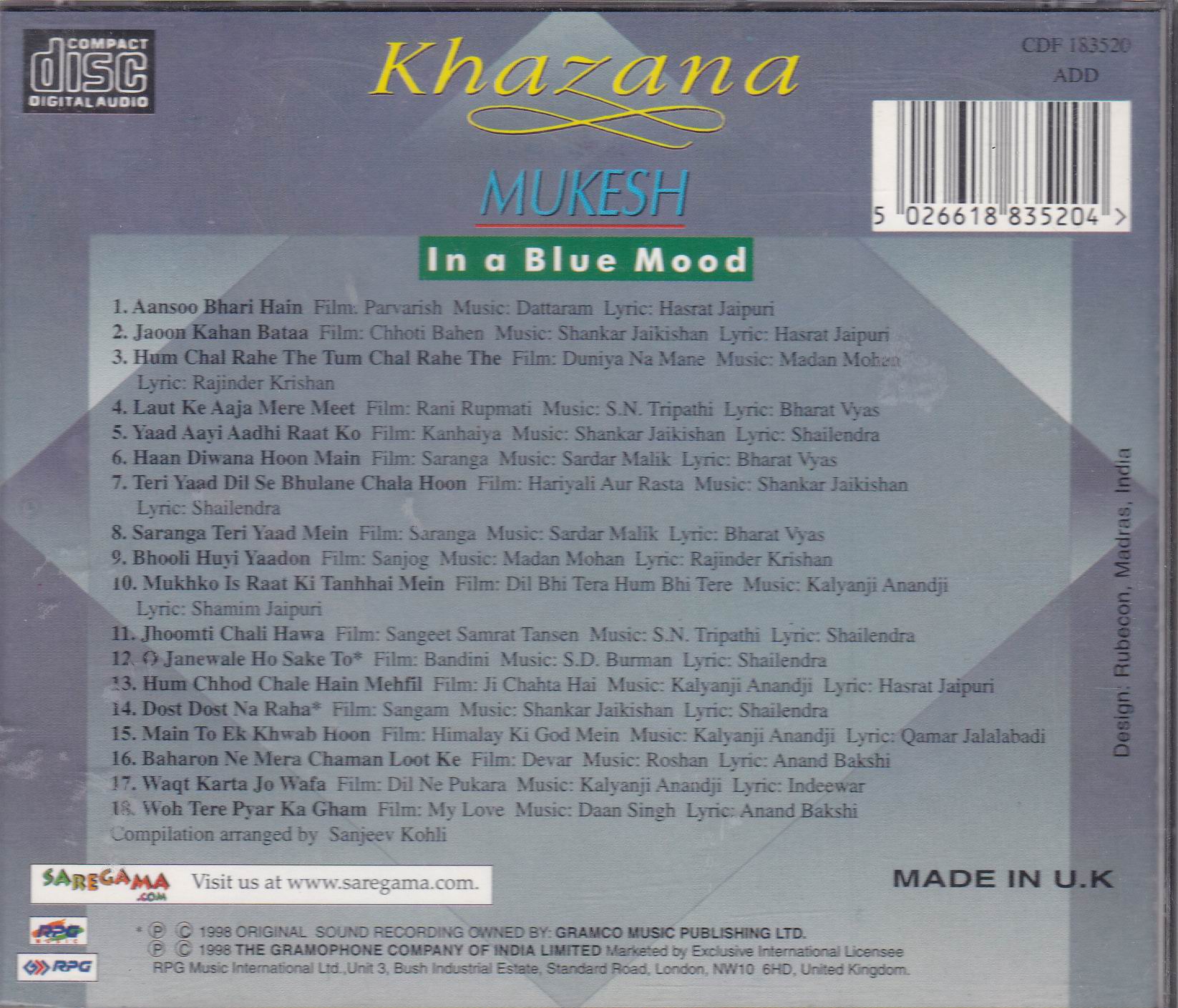 (image for) Khazana Songs Mukesh EMI Cd