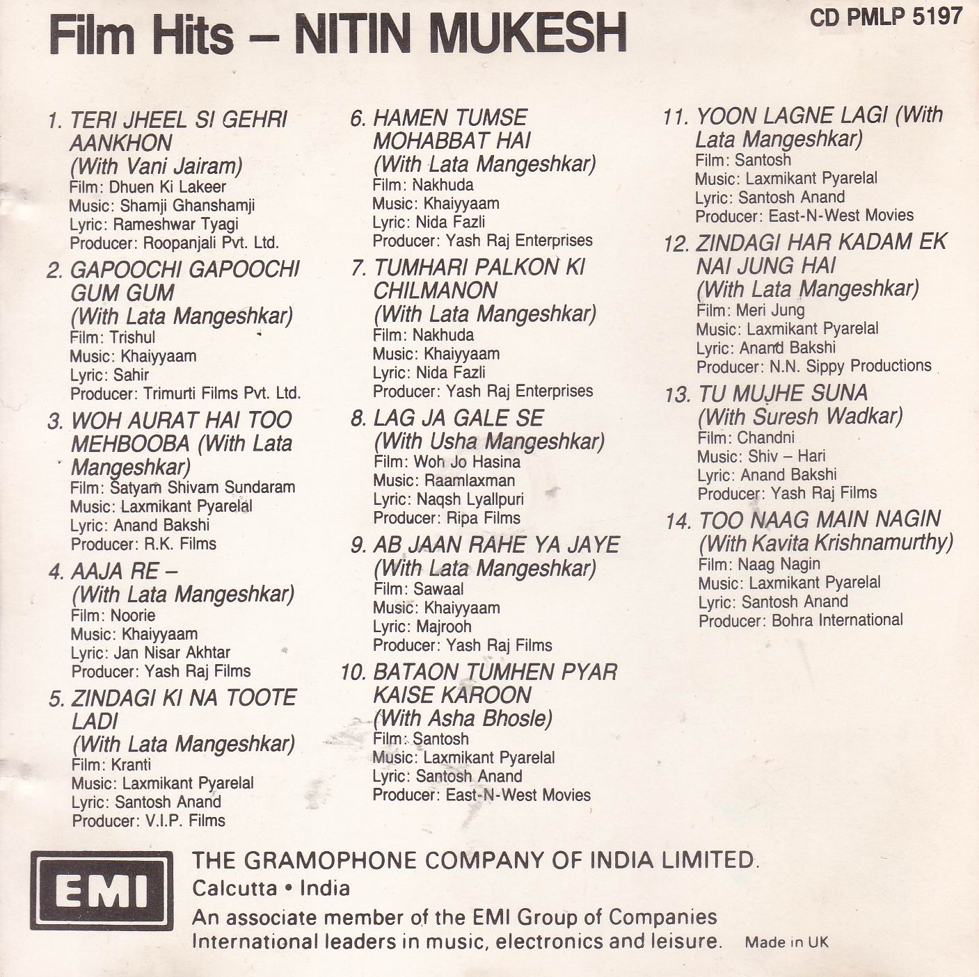 (image for) Film Hits Nitin Mukesh EMI Cd