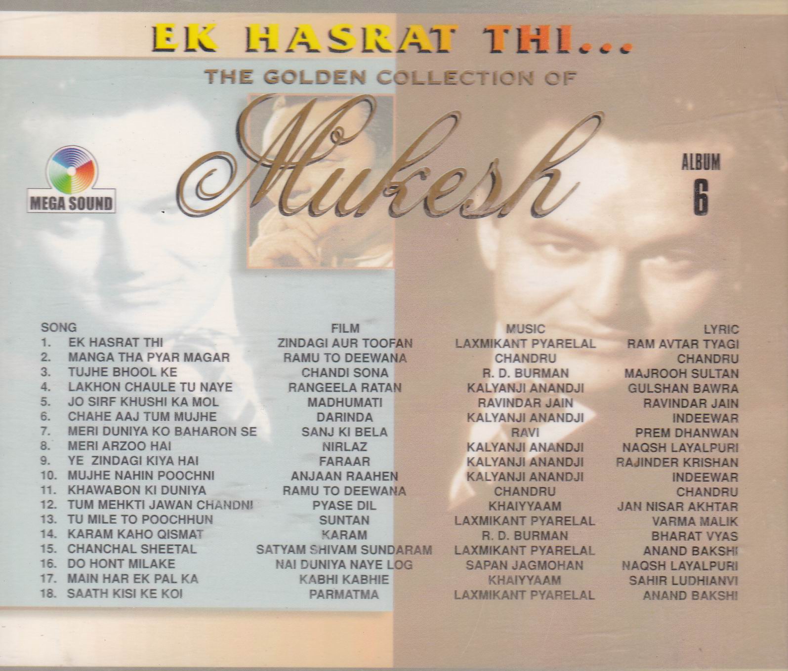 (image for) Golden Hits Mukesh Vol 6 MS Cd Superb Recording