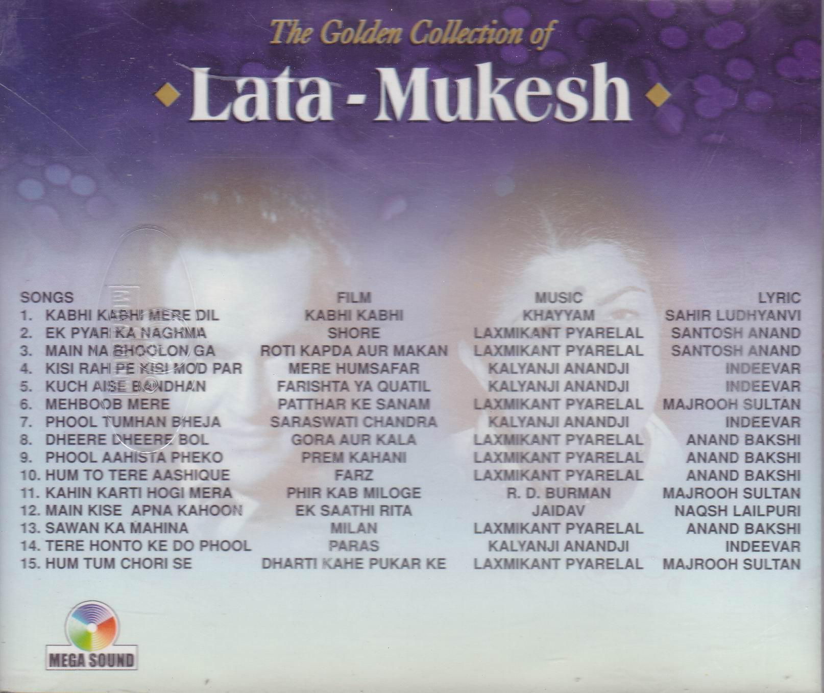 (image for) Golden Collectio Lata Mukesh Vol 1 MS CD Superb Recording