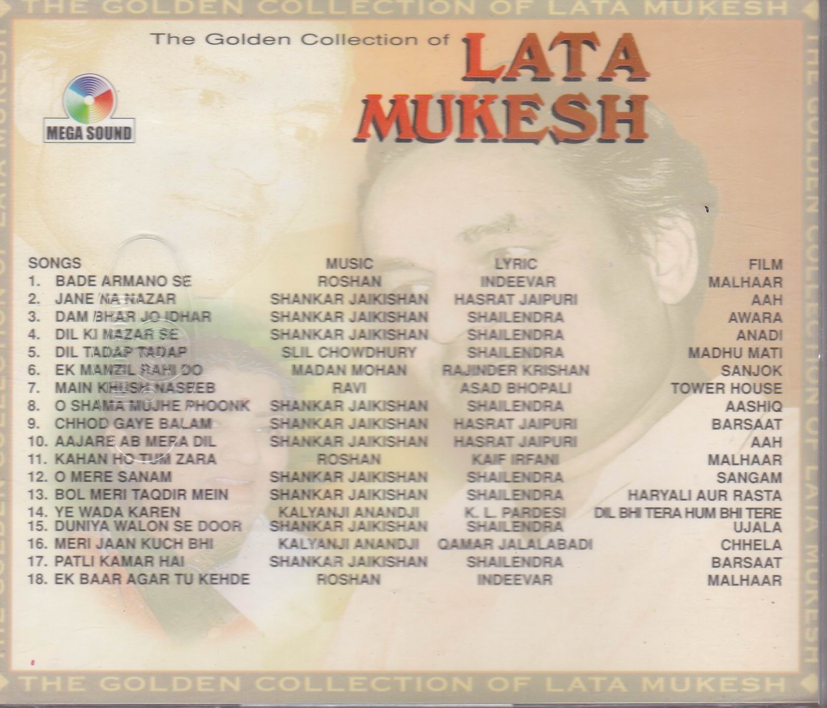 (image for) Golden Collectio Lata Mukesh Vol 2 MS CD Superb Recording