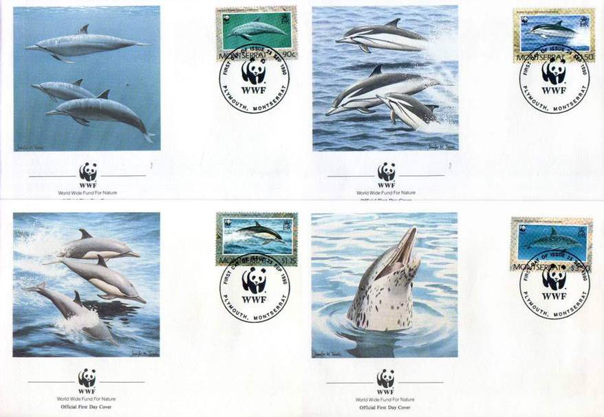 (image for) WWF Montserrat 1990 Fdc Common Striped Spineer Spotted Dolphins