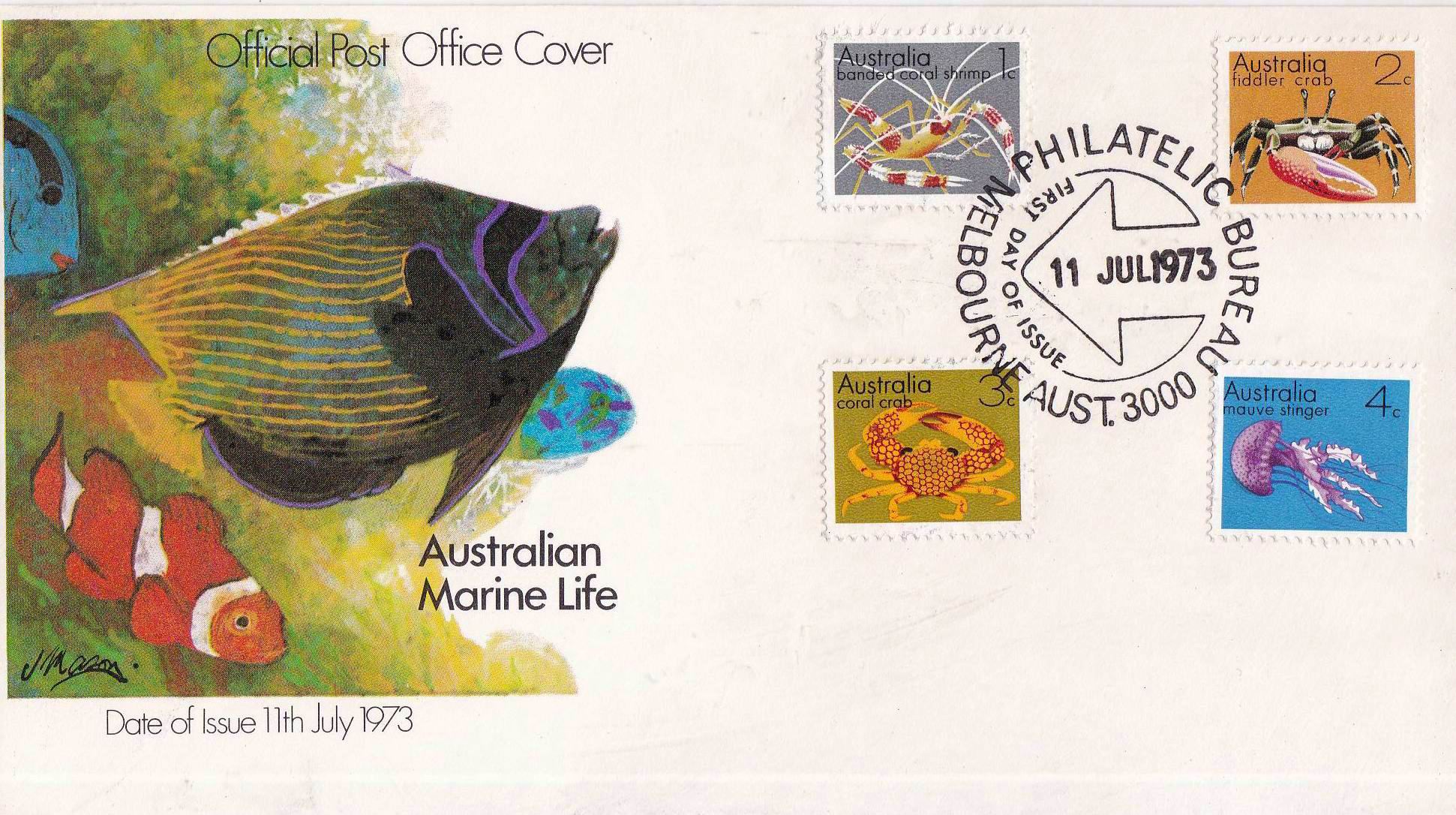 (image for) Australia 1973 Fdc Marine Life Crabs Fishes Jellyfish Etc