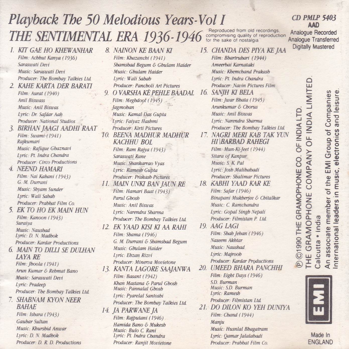 (image for) The Sentimental Era 1936-1946 ENI Cd