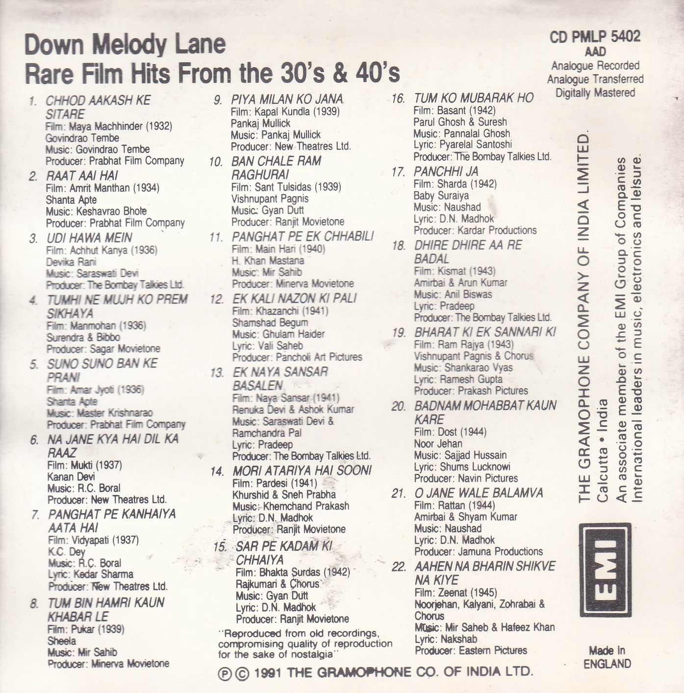 (image for) Down Memory Lane Emi Cd