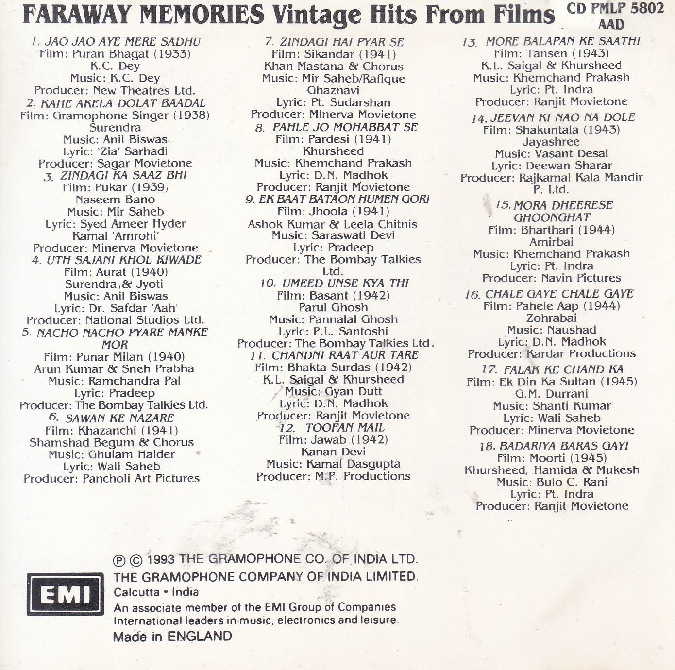 (image for) Faraway Memories Vintage Hits From Films Emi Cd