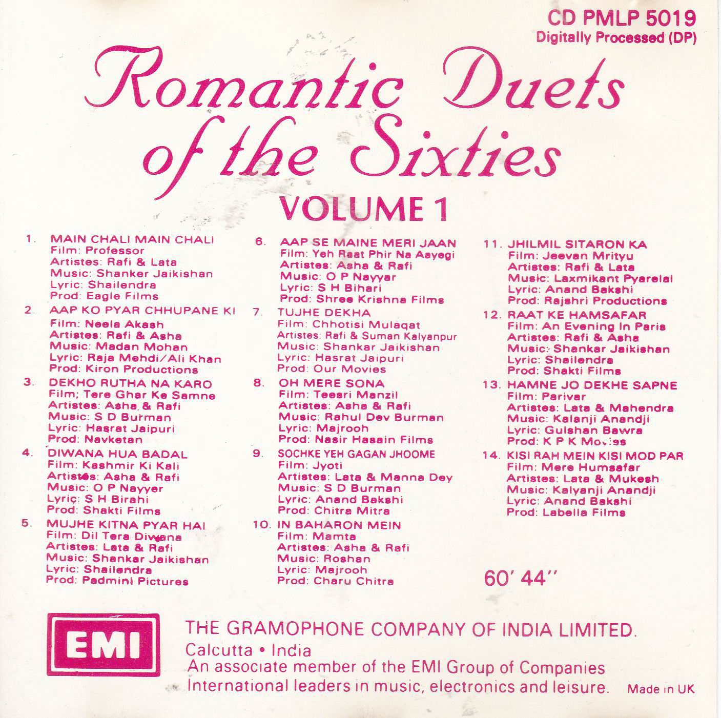 (image for) Romantic Duets Of 60s Vol 1 Emi Cd