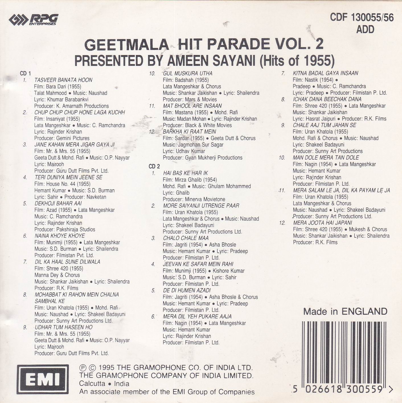(image for) Ameen Sayani Binaca Geet Mala Hit Parade Vol 2 EMI Cd