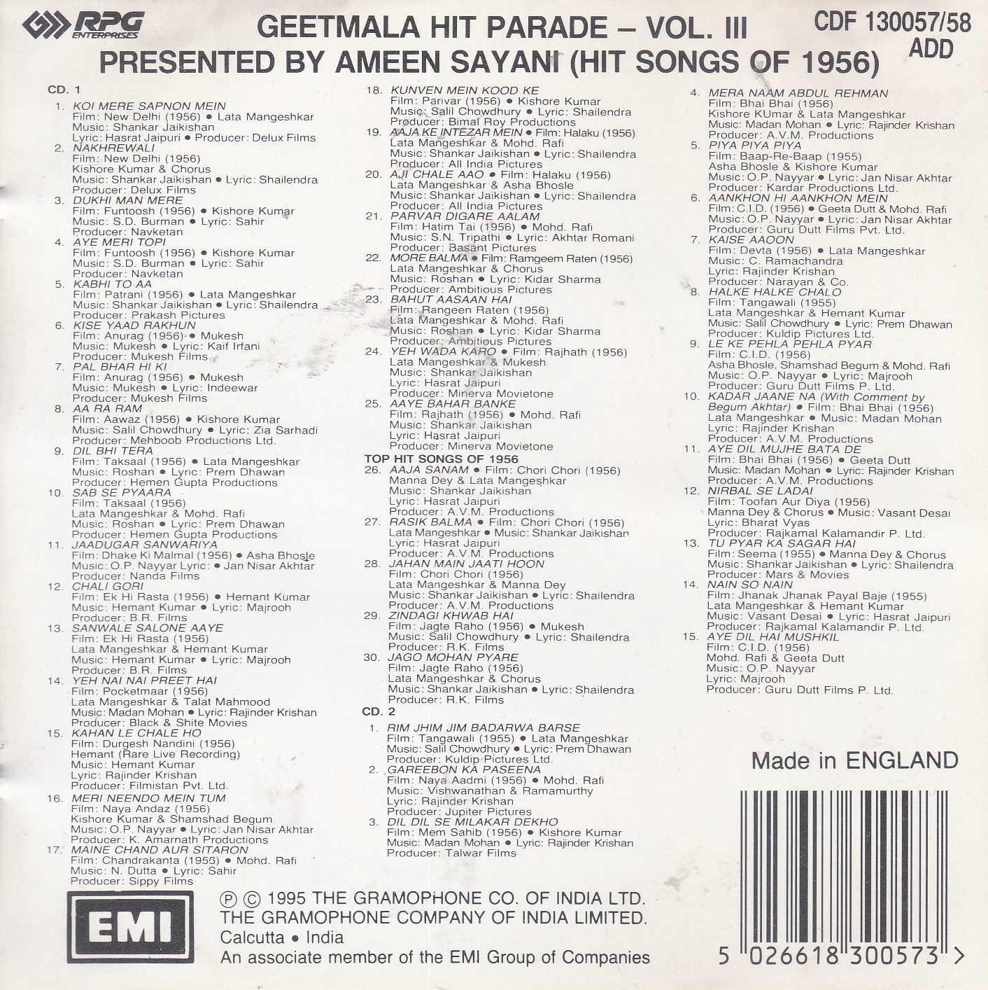 (image for) Ameen Sayani Binaca Geet Mala Hit Parade Vol 3 EMI Cd
