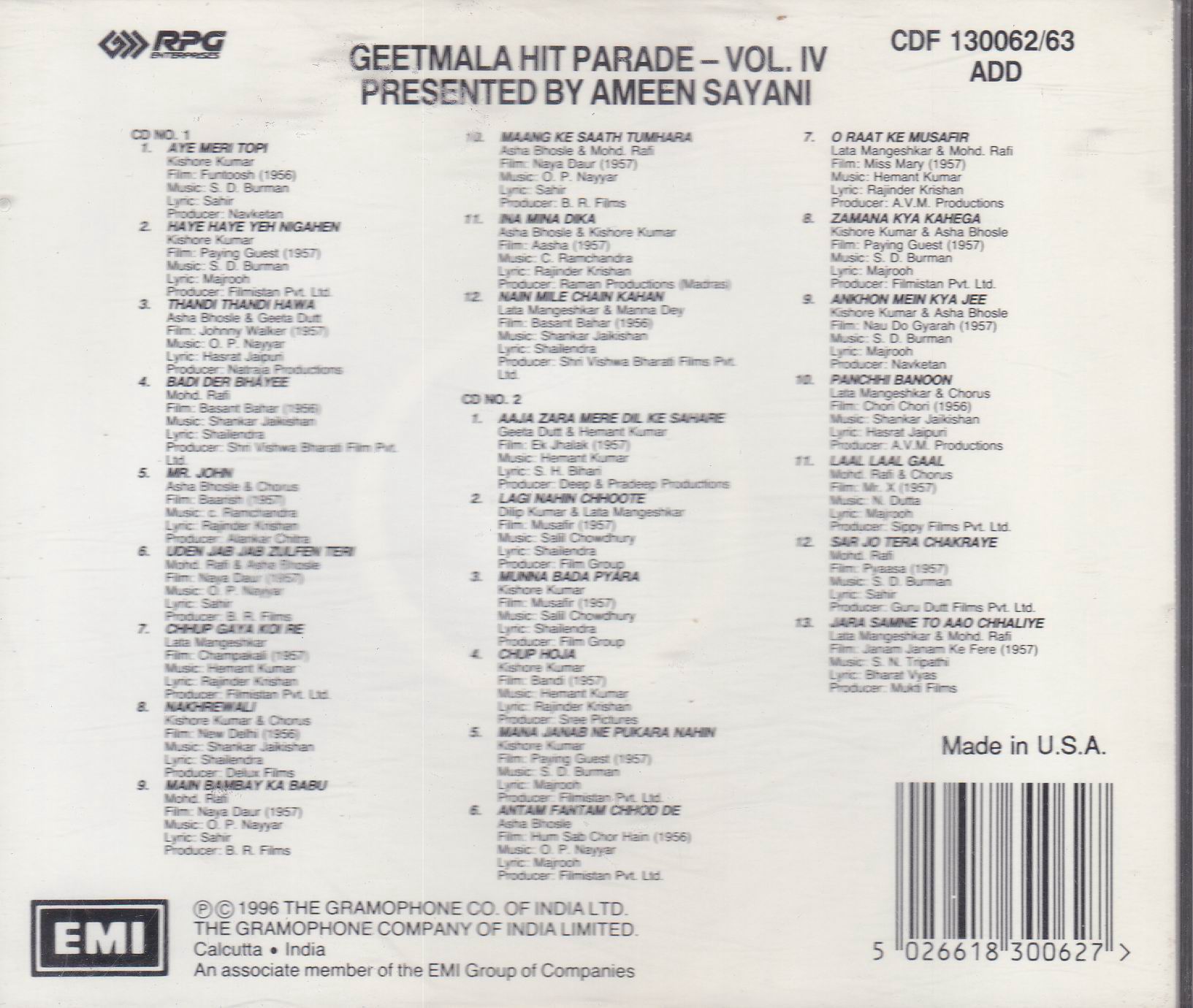 (image for) Ameen Sayani Binaca Geet Mala Hit Parade Vol 4 EMI Cd