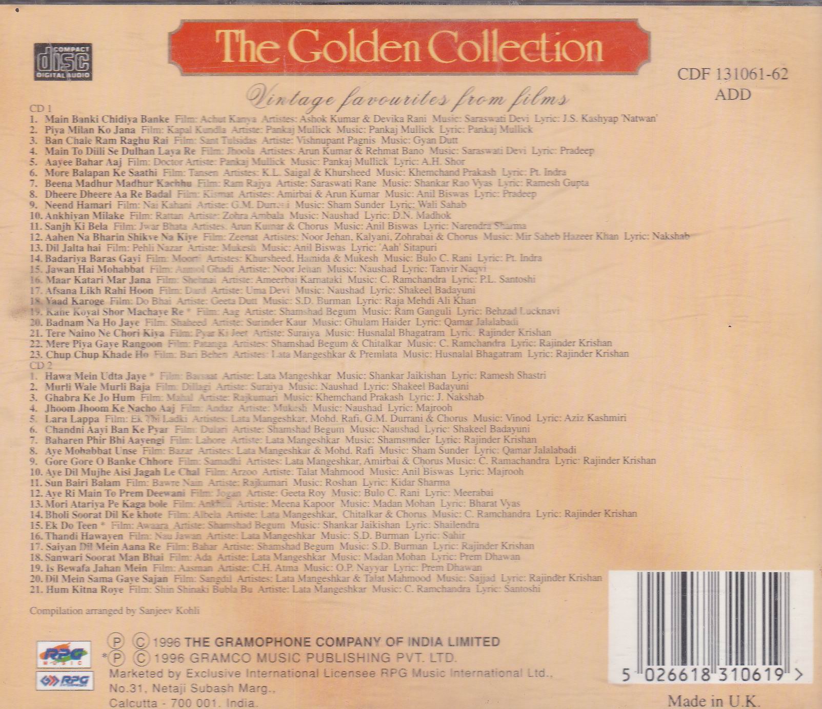 The Golden Collection Vintage Favourites From Films EMI Cd - Click Image to Close