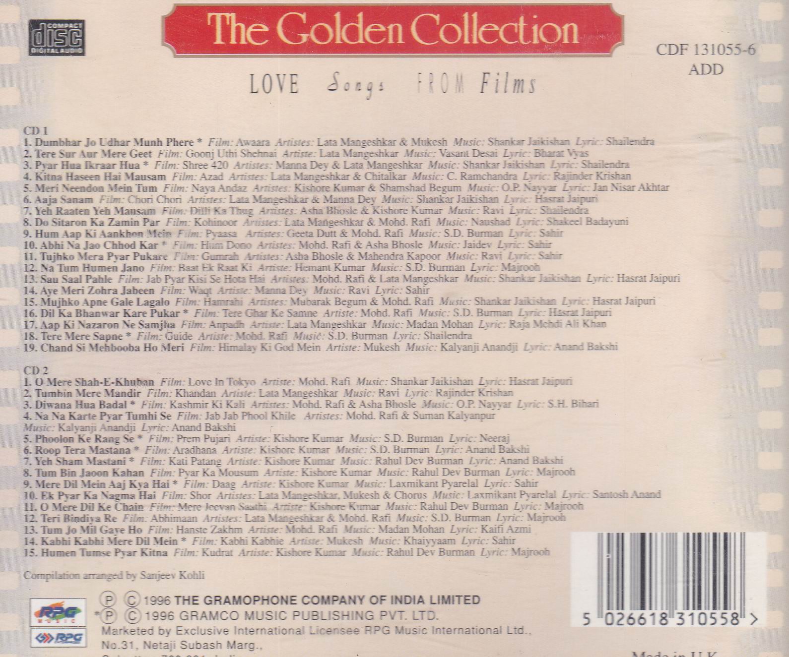 The Golden Collection Love Songs From Films EMI Cd - Click Image to Close