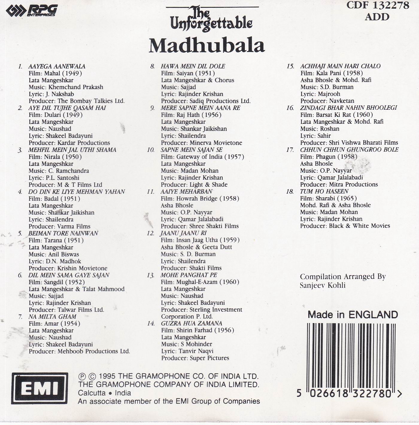 (image for) The Unforgettable Madhubala EMI CD