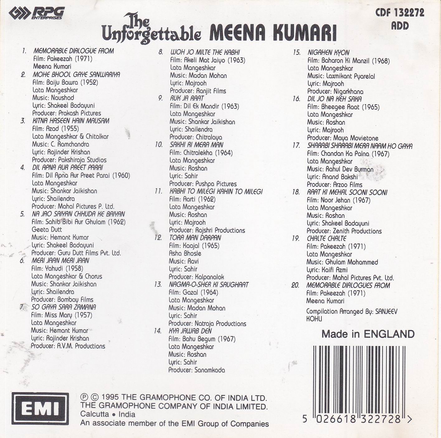 (image for) The Unforgettable Meena Kumari EMI CD