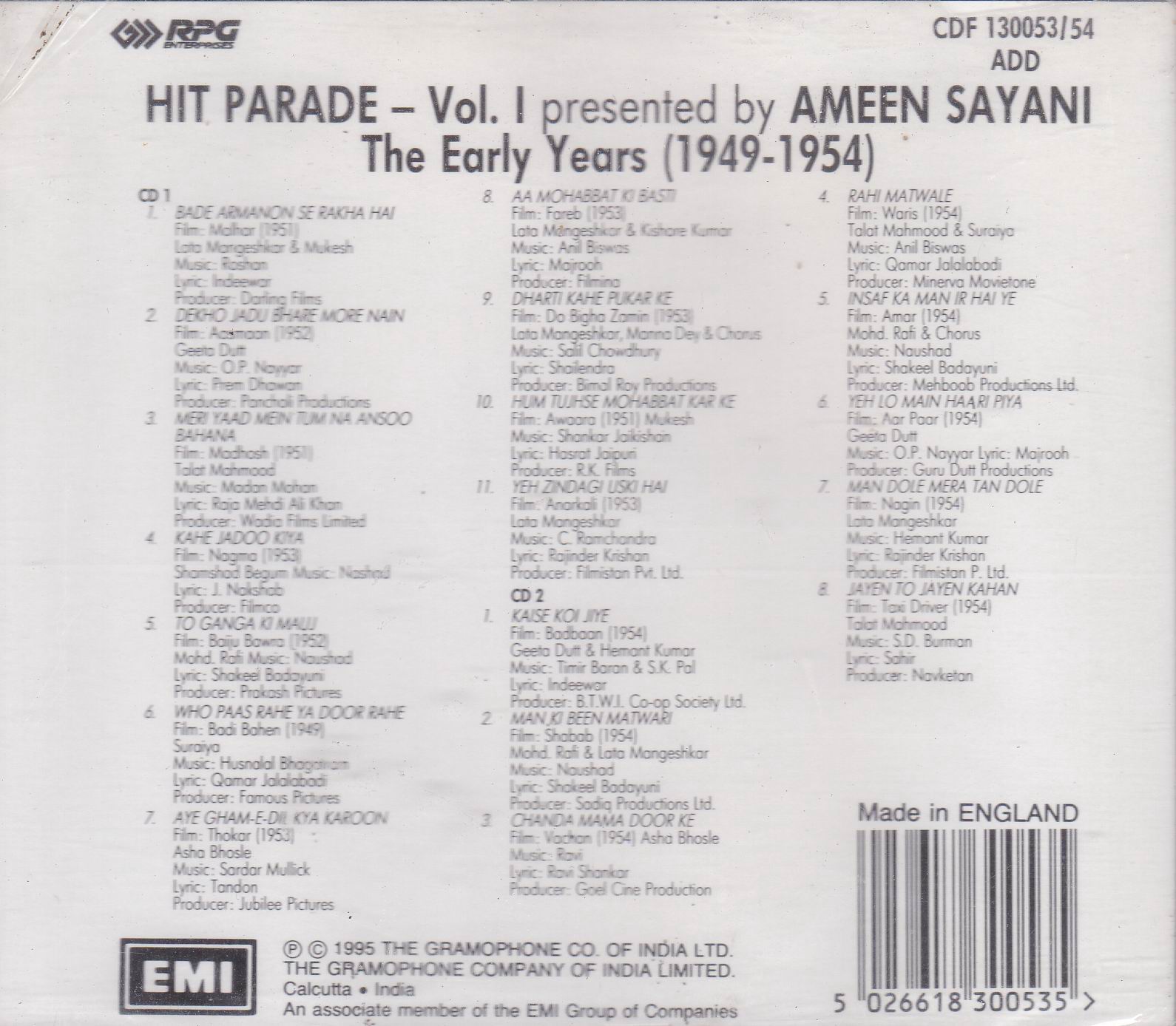 (image for) Ameen Sayani Binaca Geet Mala Hit Parade Vol 1 EMI Cd