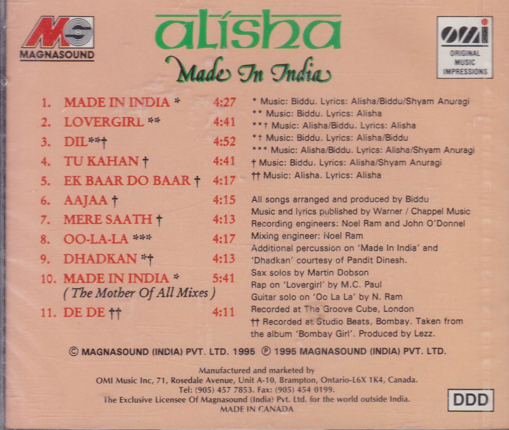 (image for) Indian Cd Alisha Made In India Magnasound CD