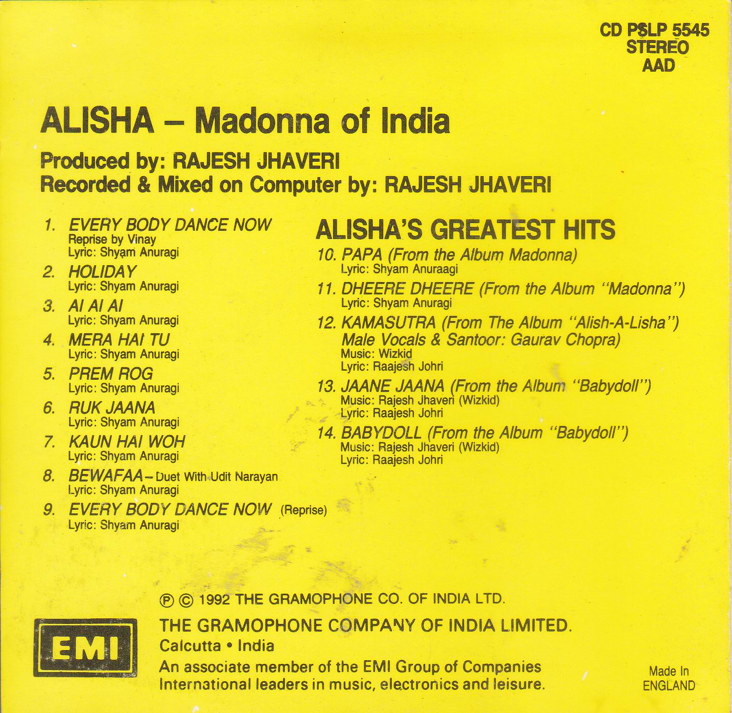 Indian Cd Alisha Madonna Of India EMI CD - Click Image to Close