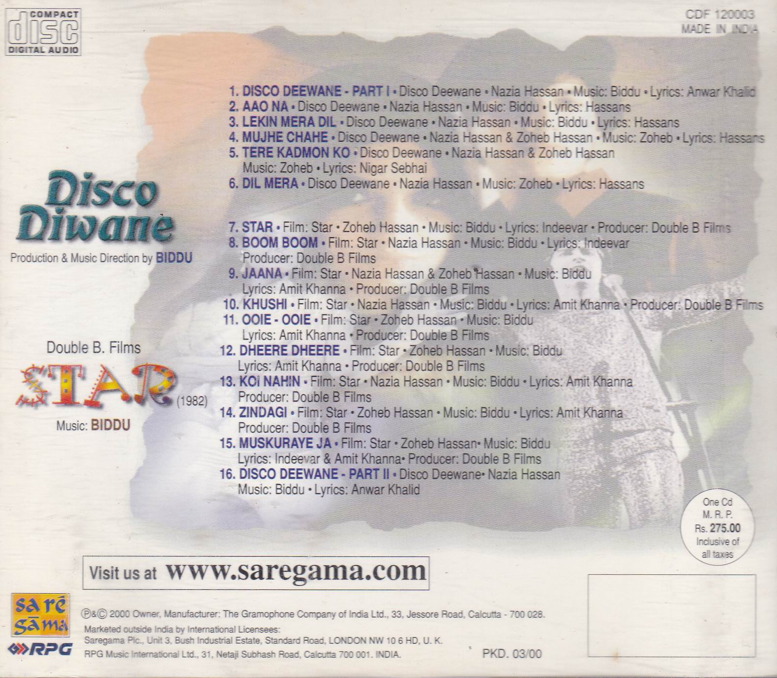 Indian Cd Nazia & Zoheb Hassan Disco Deewane & Star EMI CD - Click Image to Close