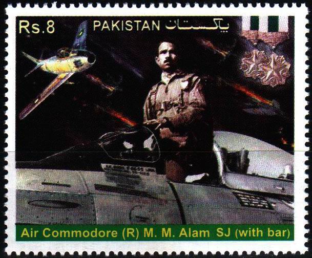 (image for) Pakistan Stamps 2014 M M Alam Fighter Pilot World Record Holder