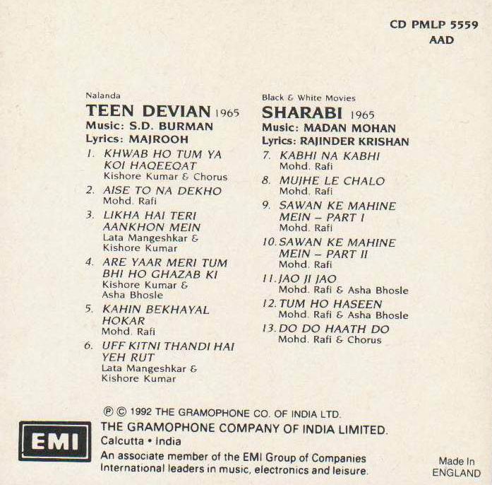 (image for) Indian Cd Teen Devian Sharabu EMI CD