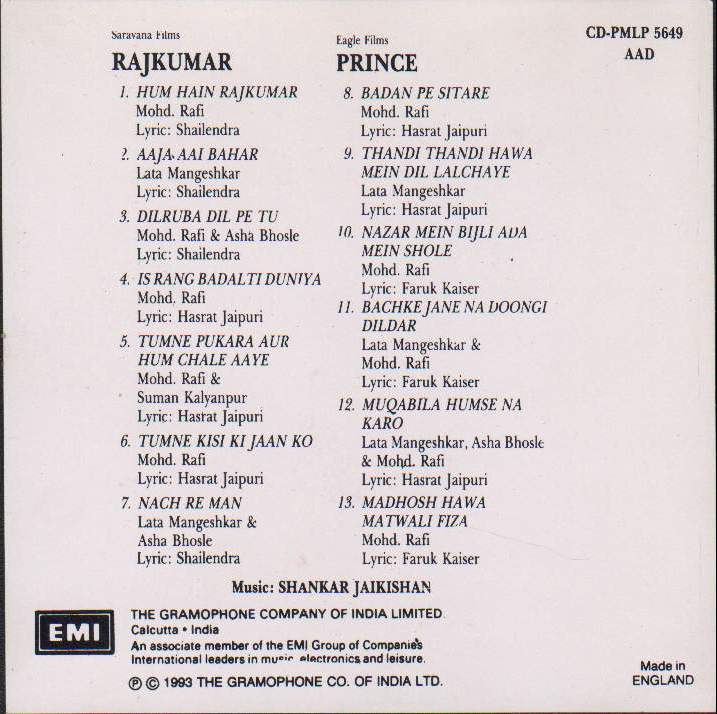 (image for) Indian Cd Raaj Kumar Prince EMI CD