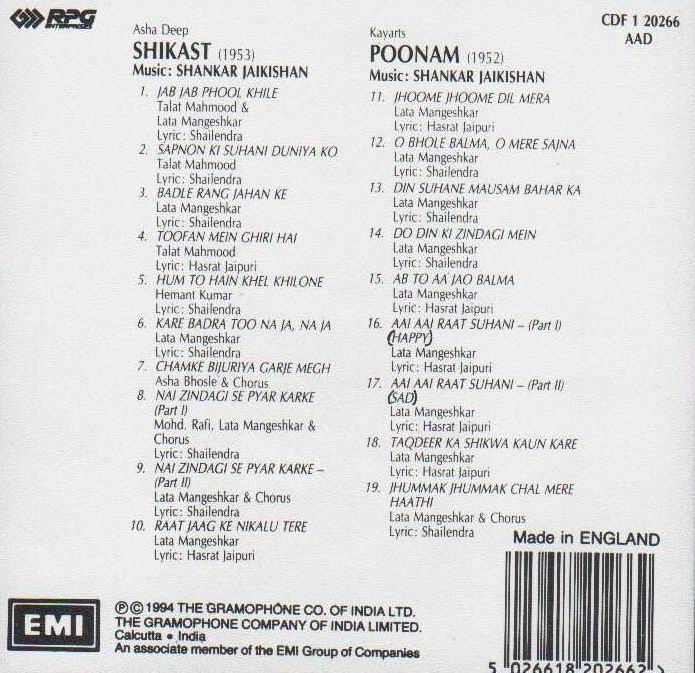(image for) Indian Cd Shikast Poonam EMI CD