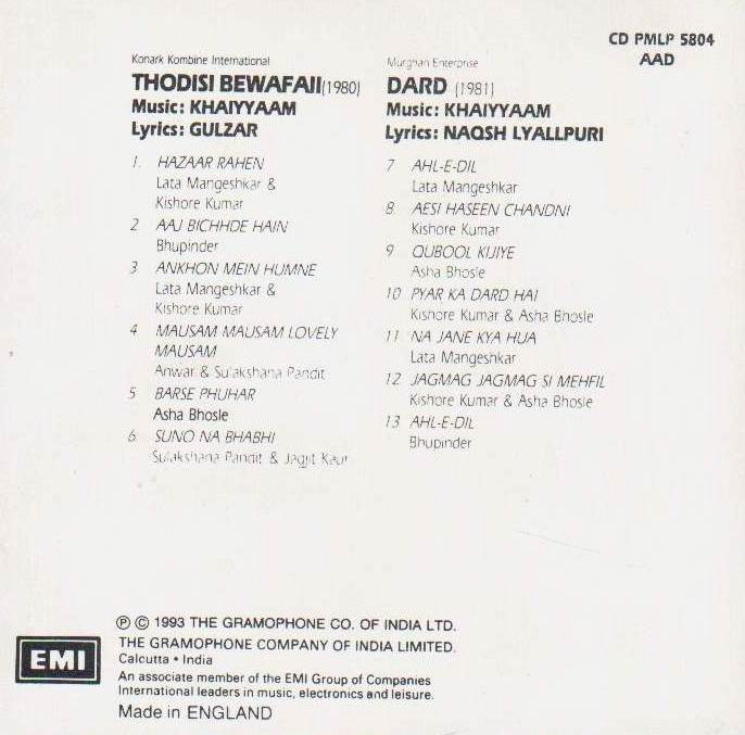 (image for) Indian Cd Thodi Si Bwafaii Dard EMI CD