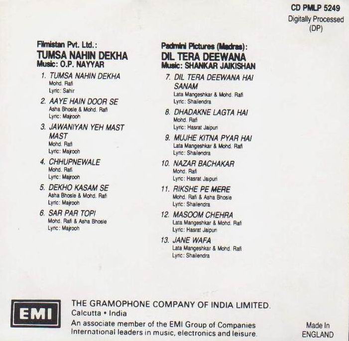 (image for) Indian Cd Tum Sa Nahin Dekha Dil Tera Diwana EMI CD