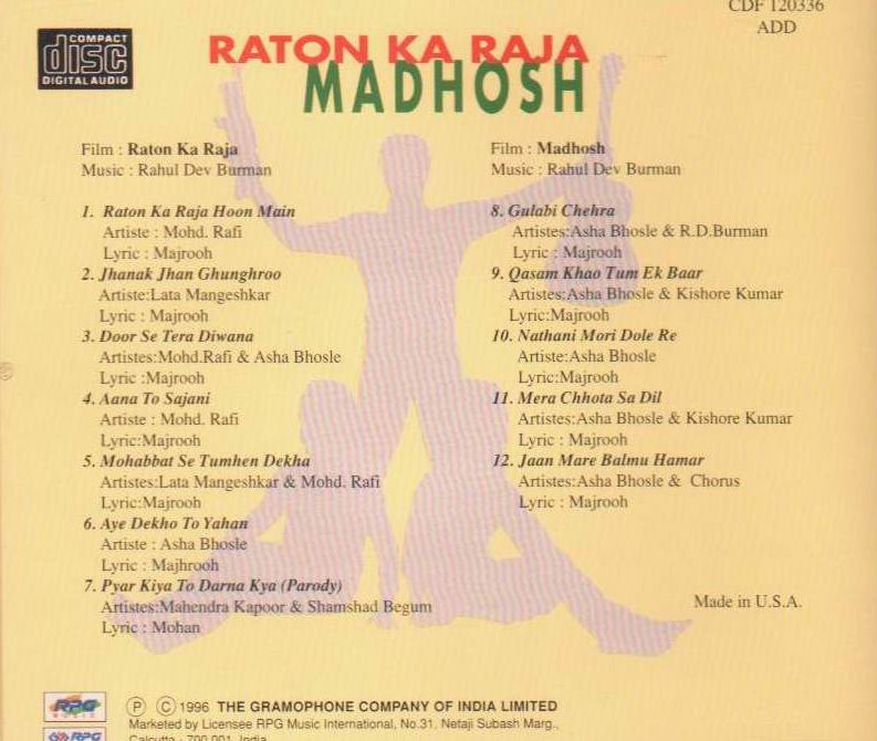 (image for) Indian Cd Raaton Ka Raja Madhosh EMI CD