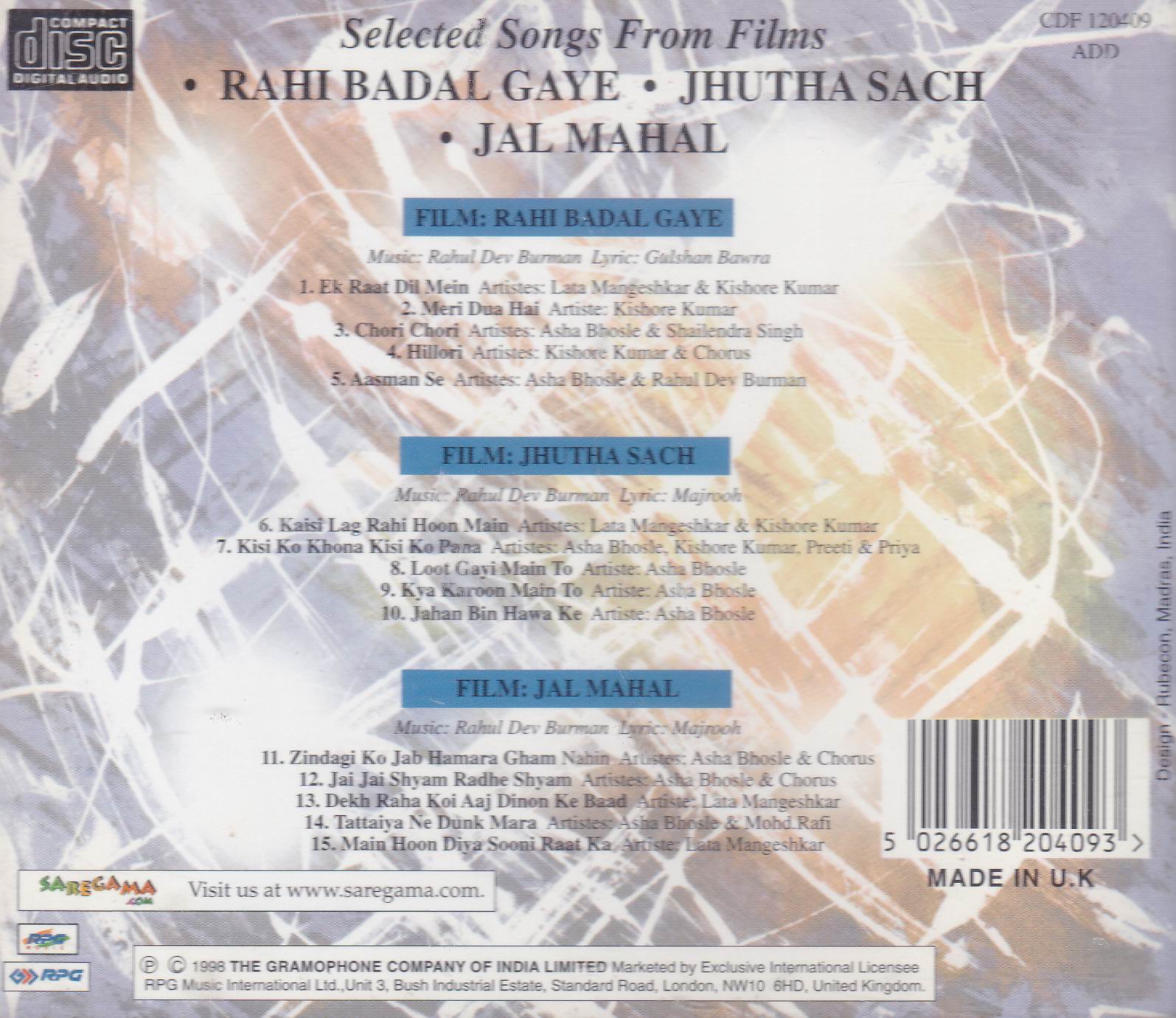 (image for) Indian Cd Rahi badal Gaye Jhutha Saach Jal Mahal EMI CD