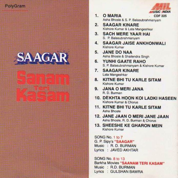 (image for) Indian Cd Saagar Sanam Teri Kasam EMI CD
