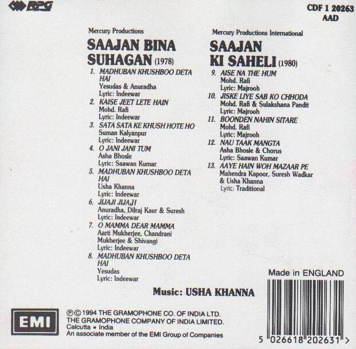 (image for) Indian Cd Sajan Bina Suhagan Saajan Ki Saheii EMI CD